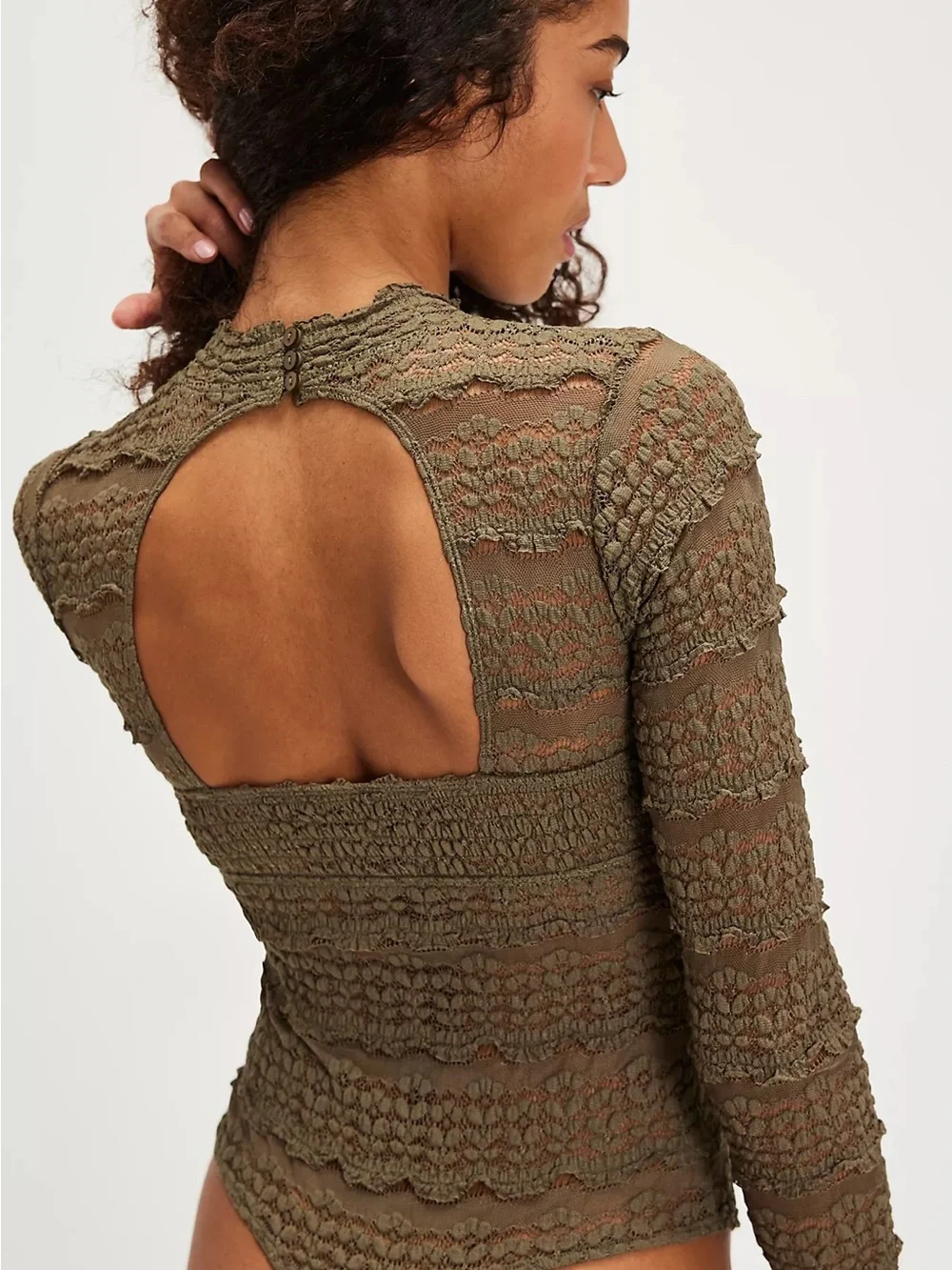 Free People Olive Green Angelina Lace Bodysuit